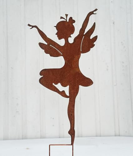 Gartenfigur Fee Ballerina Arme hoch 81cm zum Stecken Gartenstecker Edelrost Gartendeko Wetterfest Rost Metall Rostfigur Ballett Tänzerin Elfe von Steinfigurenwelt