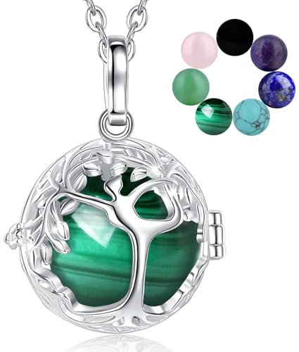 INFUSEU Collier Arbre De Vie, Pierre Naturelle Cristal Pendentif Arbre à Yoga Femme Bijoux Cristaux De Guérison Yoga Naturels Diverses Pierres Interchangeables Pendentif Cadeau Femme Maman
