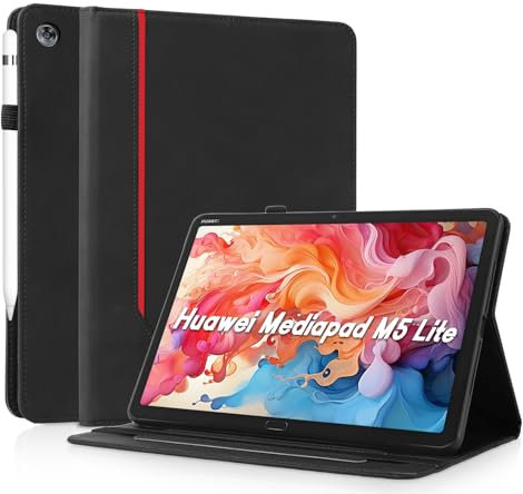 AsWant Hülle für Huawei Mediapad M5 Lite 10 BAH2-L09 BAH2-W09 BAH2-W19 BAH2-AL10, Schutzhülle Ultradünne PU Leder mit Stand Schutzhülle und Auto Schlafen/Wachen Case Hülle, Schwarz