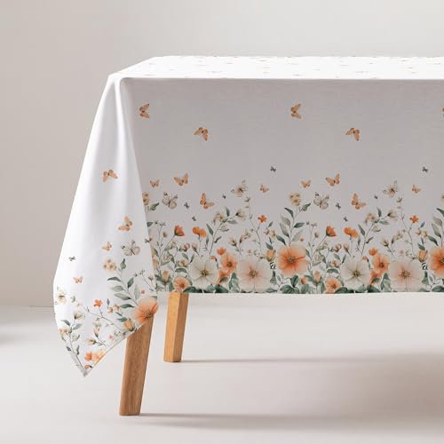 GAMUSI Tischdecke, schmutzabweisend, Baumwolle, Blumenmuster, rechteckig, 160 x 100 cm, Beige