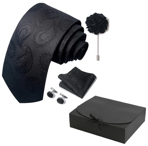 AYNKH 4PCS Set de Serviettes Poche Homme, Cravate à Motifs,Comprenant Cravate, Écharpe Carrée, Boutons de Manchette, Corsage, Accessoires Costume,Coffret Cadeau,Set de Mariage
