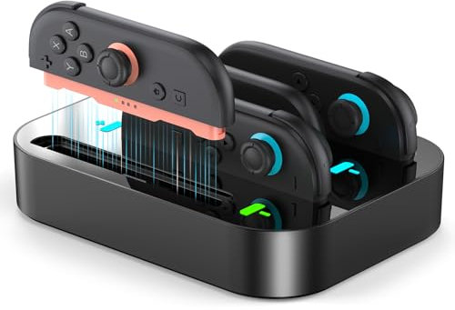 LVFAN Charger Dock for Nintendo Switch 2 Joy Con, 4 in 1 Controller Charger Station with LED Indicator and Type-C Cable, Fast Charging Stand for Switch 2 JoyCon Controller, Black