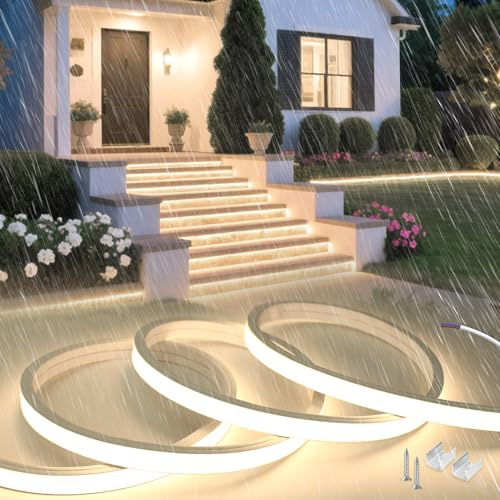 SUCIKORIO 10 Metros Neon Tira de Luces LED Habitacion Sin Enchufe Silicona 220V Tiras LED de Interior Exterior Impermeable Incombustible IP65 Blanco Neutra 4000K Leds Strip Neón Flexible 10m 120 LED/m