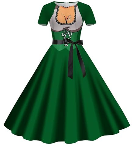 Robe traditionnelle élégante pour femme - Robe midi à manches courtes - Col rond avec lacets - Robe de cocktail des années 50 - Robe midi - Robe de soirée bavaroise à carreaux pour fête de la bière