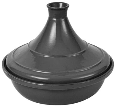 HAJHI Enamelled Cast Iron Tagine Pot Moroccan for Simmering Stews Casseroles Tajine with Conical Lid Waterless Tangine for Gas Cooktops(28cm,Black-A)