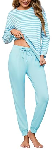 Bresdk Pijama Mujer Invierno Algodon Rayas Largo Manga Larga Ropa para | Dormir Tallas Grandes