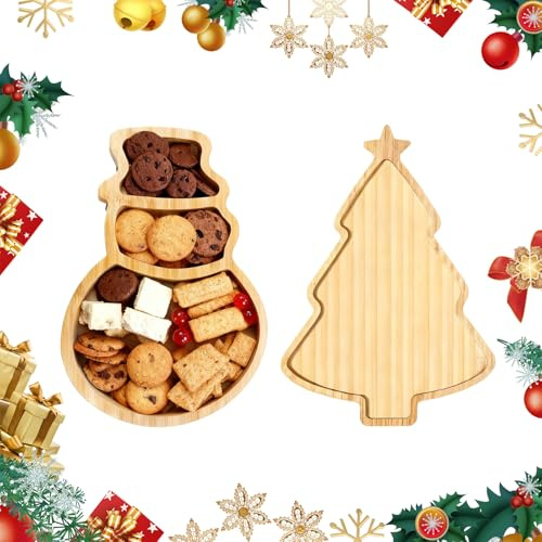 FainFun Christmas Plates, Weihnachtsteller für Süßigkeiten, Weihnachtsbaum Obstteller, Geeignet für Obst, Snacks, Desserts von Weihnachtstablett (Schneemann)