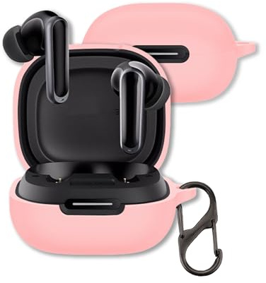 Case for Anker Soundcore P40i Earbuds, FJIASTB Soft Silicone Protective Cover with Carabiner, Shockproof (Pink)
