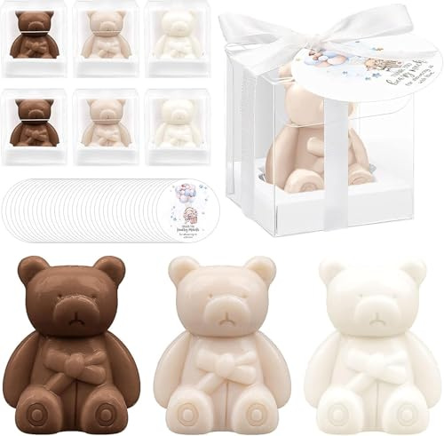 36 piezas de regalos de baby shower con diseño de osos, jabones de osos para invitados con tarjetas de agradecimiento y cajas para la decoración de la fiesta del bebé, regalo para invitados