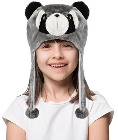 CHONGQILAO Lustige Tiermütze Plüsch Mütze mit Ohrenklappe, Tier Hut Plüsch Hut, Tier Mütze, Wintermütze Warme für Kinder Erwachsene, Plüschmütze für Weihnachten Halloween Cosplay Party Geburtstag
