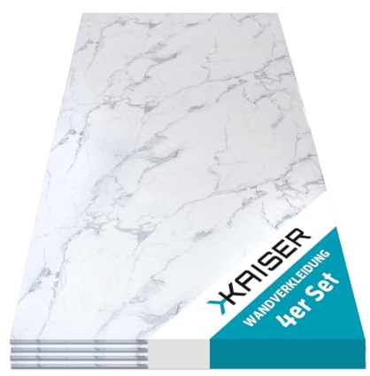 Kaiser Wandverkleidung 120 x 60 cm - Wandpaneel in Marmoroptik weiss - wasserfest, leicht, selbstmontage - 4 Stück