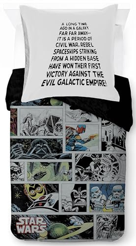 Jay Franco Star Wars Darth Vader Bettwäsche-Set – Superweiche Kinder-Bettwäsche mit Kissenbezug, NUR BETTBEZUG (Füllung Nicht enthalten), Luke Skywalker, Chewbacca, R2-D2, Grau, 2-teilig Einzelbett