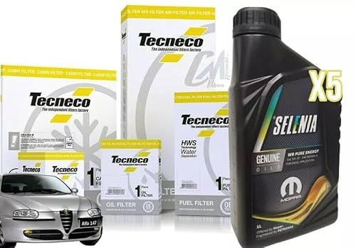 KIT TAGLIANDO 5 LITRI OLIO SELENIA WR 5W40 + 4 FILTRI ALFA 147 1.9 JTD JTDM 8V e 16V