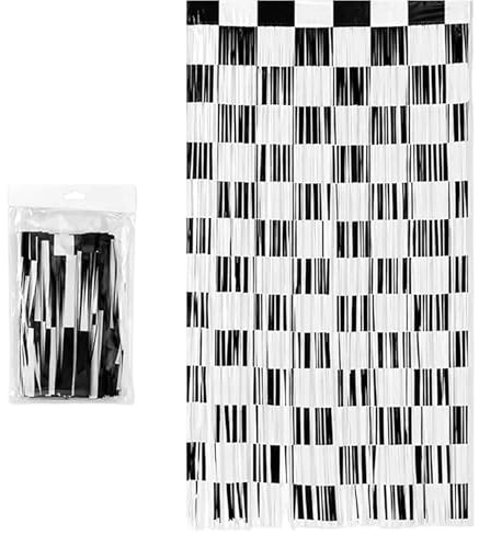 2 Pcs Black White Checkered Curtains & Rain Curtain Decoration,Race Car Curtains 1x2 M,for Birthday Party & Baby Shower Racing Theme Decor