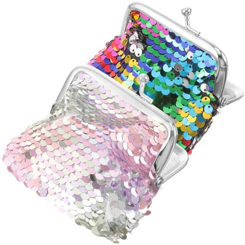 Petit Porte-monnaie à Paillettes Double Face avec Fermoir, Lot de 2 | Portable et Pratique, Toucher Confortable, Style Mignon, pour Filles et Femmes, Format Mini