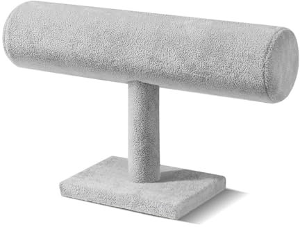 Flexzion Samt Schwebender T-Bar-Schmuck Ständer Display Aufbewahrungsregal - Abnehmbare Halskette Armband Ohrring Armreif Anhänger Fußkettchen Turmuhr Schlüsselanhänger Organizer Für Frauen Grau