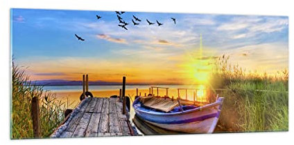 Panorama Bilder auf Glas 100x40cm Glasbild See Boot Wasser Groß Wanddeko Bild im Glas Schlafzimmer Küche Wandbilder Dekoration Wohnzimmer Modern Wall Decor Glasdruck Wand Kunstdruck Art GAB100x40-3983