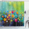 ABAKUHAUS Blumen Duschvorhang, Bunter Löwenzahn, Stoffliches Gewebe Badezimmerdekorationsset mit Haken, 175 x 220 cm, Blau Grün