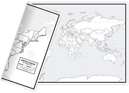 Leere Karten für Lehrkarten, beidseitig Seiten der Welt und USA, 43,2 x 27,9 cm, 50erPack, tolle BlankoArbeitsblätter für Klassenzimmer oder Heimstudio, laminiertes Antwortblatt im Lieferumfang