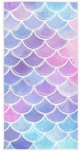 Pfrewn Bunte Meerjungfrauen-Schuppen-Handtücher, 40.6 x 76.2 cm, Regenbogen-Marmor, Galaxie, dünnes Badezimmertuch, magische Fischschuppen, sehr saugfähig, kleines Badetuch Badezimmer-Dekor