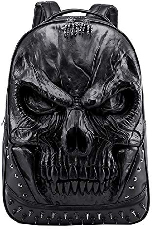 Berchirly Geprägte 3D-Herren-Rucksäcke aus PU-Leder, Nieten, Punk-Rock-Tasche, lässiger Reise-Laptop-Rucksack, Büchertasche