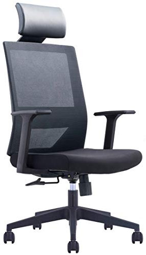 MIIGA Bürostuhl Schreibtischstuhl Ergonomisch Einstellbare Sitzhöhe Kopfstütze Bequem Rückenschonend Chefsessel Mesh-Gewebe Drehstuhl Homeoffice belastbar bis 130 kg Wippfunktion bis 125° Schwarz