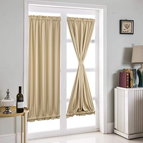 French Türvorhang Pure Farbe Verdunkelungsvorhang, Panovous Seitenlicht-Vorhänge für Vordertür, Französische Türpaneel für Terrasse Schiebefenster 1 Stange Tasche Vorhang, 1 Stück (Beige, 137*183cm)