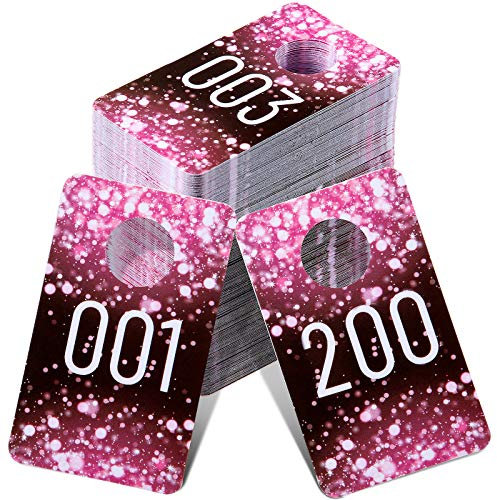 Jetec Live Kunststoff-Nummernschilder, aufeinanderfolgend, wiederverwendbar, normale und gespiegelte Bild-Nummernschilder für Live-Garderobenaufhänger Karten (Rosa, 200 Stück)