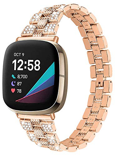 Gimart Compatible with Fitbit Versa 4/Versa 3 Strap for Women Men, Metal Bling Stainless Steel Band Replacement Watch Strap Wristband Bracelet for Fitbit Sense/Sense 2 Straps Small Large