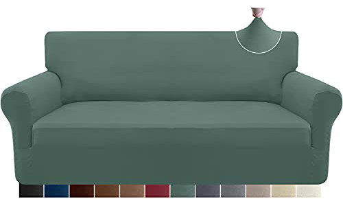 Granbest Strecken Sofabezug 3 Sitzer Superweich Elasthan Sofaüberwurf für Hunde Haustier Couchbezug Möbelschutz mit Elastischen Boden (3 Sitzer, Salbei)