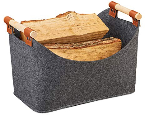 Relaxdays Filztasche, Aufbewahrungskorb Filz, dunkelgrau | faltbare Aufbewahrungsbox, Filzkorb Henkel, HBT 27x40x22 cm