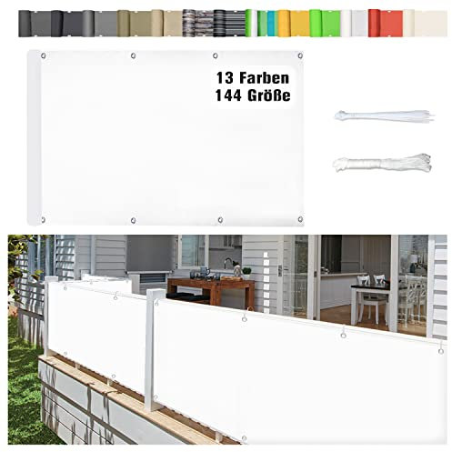 Stootrel Balkonschutz Balkonabdeckung, 80 X 250CM Blickdichte Balkonumspannungen Balkonabdeckung Wind&UV Schutz Wasserdicht Balkonumrandung mit Ösen und Kordel, Weiß