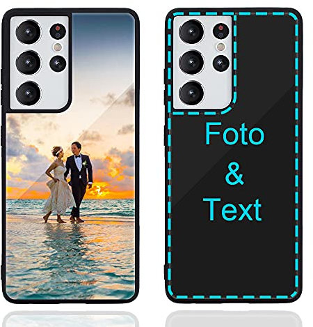 MXCUSTOM Personalisierte Handyhülle für Samsung Galaxy S21 Ultra 5G, Benutzerdefiniert Kratzfest Gehärtetes Glas Weicher Stoßfänger Hülle mit Eigenem Foto Bild Text Individuelle Schutzhülle(GHS-BK-P1)