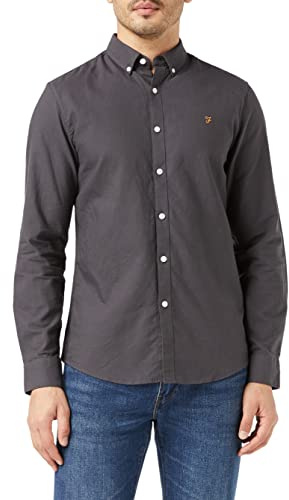 Farah - Men's Shirt, Brewer Slim Fit, Organic Cotton, Indigo Oxford Shirt, Casual-Style Shirt, Grey, S
