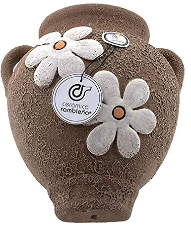 CERÁMICA RAMBLEÑA | Maceta Colgante orza | Maceta de Barro para Colgar | Maceta Pared orza marrón Decorada - Modelo D72 | 100% Decorada a Mano | 21x16x23 cm