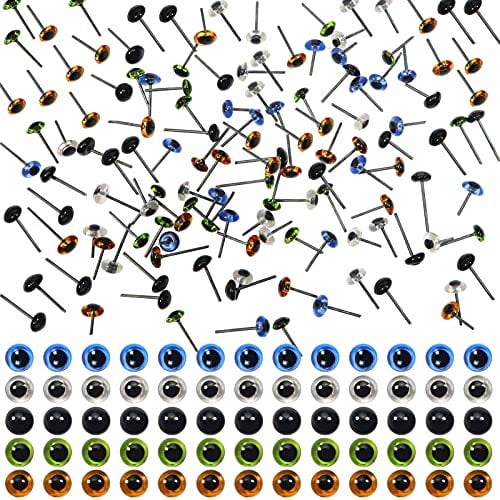 TOAOB - Juego de 100 ojos de cristal de 5 mm, colores mixtos para manualidades, aguja, fieltro, osos, muñecas, señuelos y costura