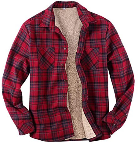 Minetom Chemises Homme en Flanelle Chemises À Carreaux Manches Longues Chemise Chaude De Bucheron Bouton Chemise Sherp Veste F Rouge XXL