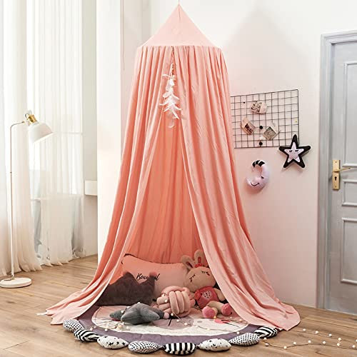 Koomuao Betthimmel Babybett Kinder Babys Baldachin Betthimmel Baumwolle Hängende Rund Moskitonetz für Kinderzimmer und Spielzimmer Dekoration, Höhe 250cm (Hell-Pink)