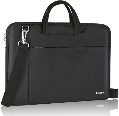 Ferkurn Laptop Bag Case 17 17.3 inch for Women Men, Messenger Briefcase Compatible with Alienware Nitro 5 XPS 17 ThinkPad Legion 5 Inspiron HP Pavilion Asus Acer, Slim Strap Computer Bag, Black