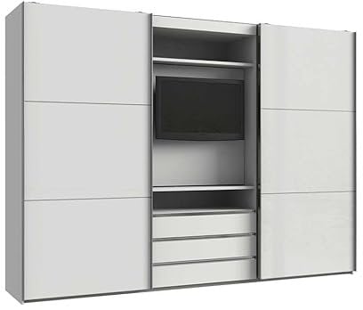 Froschkönig24 magicGlas Schwebetürenschrank Schiebetürenschrank mit TV-Element Weiß, Höhe:216 cm, Schließdämpfung:ohne Schließdämpfung