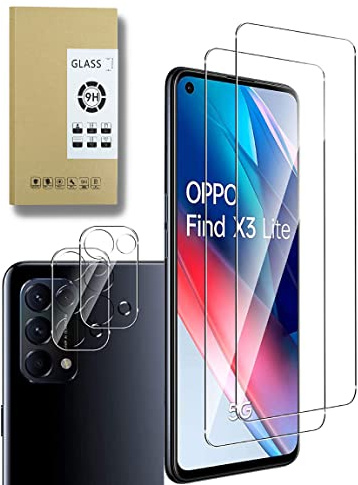 Dision [2 Piezas] Protector de Pantalla Compatible con Oppo Find X3 Lite 5G +[2 Piezas]Protector de Lente de Cámara[Instalación Fácil,Tecnología de Defensa Múltiple]Vidrio Templado