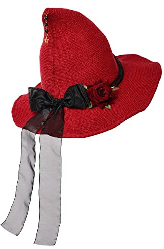 BPURB Lolita Damen Halloween Hexenhut Schwarz mit Schleife für Fasching Party Maskerade Cosplay Kostüm Zubehör, Rot mit schwarzer Schleife