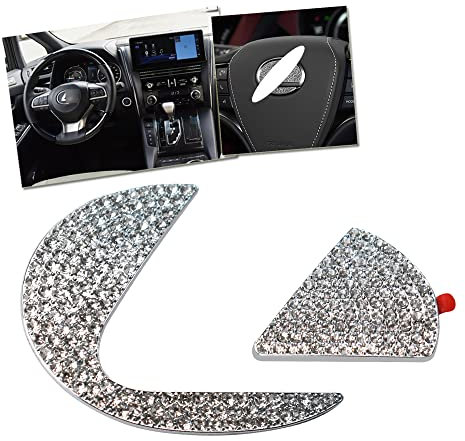 HIBEYO Bling Lenkrad Logo Abdeckung gelten passt für Lexus Abziehbilder Innen Dekorationen Caps Abdeckungen Diamant Logo Aufkleber Lenkrad Emblem Aufkleber Auto Zubehör Teile Glitzer Kristall Strass