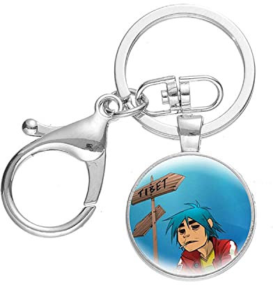 Gorillaz Boat Illust Musik Schlüsselanhänger Cartoon Figuren Kunst Foto Glas Cabochon Mode Männer Frauen Anhänger Schlüsselanhänger Ring Schmuck, weiß, L