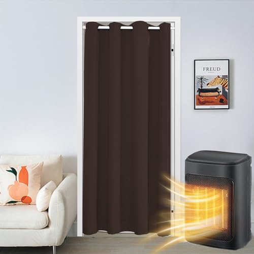 SK Studio Türvorhang Blickdicht Thermo Gardinen Vorhang mit Ösen Thermovorhang Kälteschut Wärmeisolierend für Schlafzimmer Tür Schrank Vorhang Braun, 150x200cm