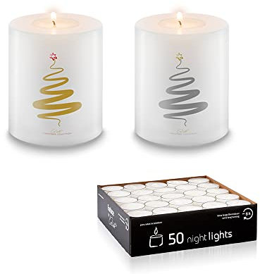 Qult Farluce Trend - Teelichthalter in Kerzenform - Christmas Collection - Set Weihnachtskerzen (Baum Gold + Silber)