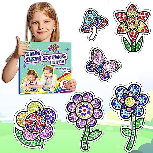 Sonnenfänger-Kits für Mädchen 6 7 8 9 10 Jahre alt, DIY Diamant Malerei Kit Blume für Kinder ab 6 Jahren, 5D Edelstein Stein Fenster Kunst Handwerk Aufkleber Kit für Jungen als Weihnachten