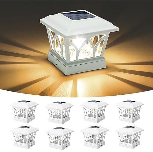 VOLISUN Solar Post Cap Lights Outdoor 8Pack, with Edison LED Bulbs, 2 Brightness Setting, Fence Post Lights Solar Powered for Garden Fence Deck Mailbox Yard Porch, Fits 4x4 6x6 Posts(Slate White)