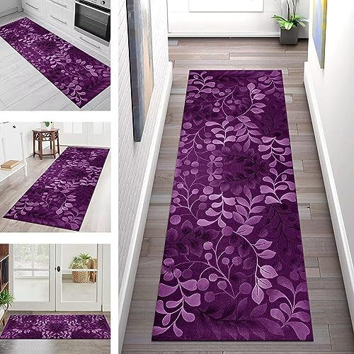 Teppich Läufer Lang Flur Küche rutschfest waschbar Korridor Tepiche Küchenläufer 80X500CM Rosa Blumen Teppichläufer Matte Meterware Kücheteppich für Schlafzimmer Wohnzimmer Flurmatten Breit 40-120cm