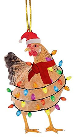 1 Stück Holz Weihnachtsanhänger Huhn mit Schal Weihnachtsbaum Anhänger Lustiges Huhn Figur Weihnachtsschmuck für Garten Balkon Tür Fensterbaum Outdoor Weihnachtsdekoration & Aufhänger (C, One Size)